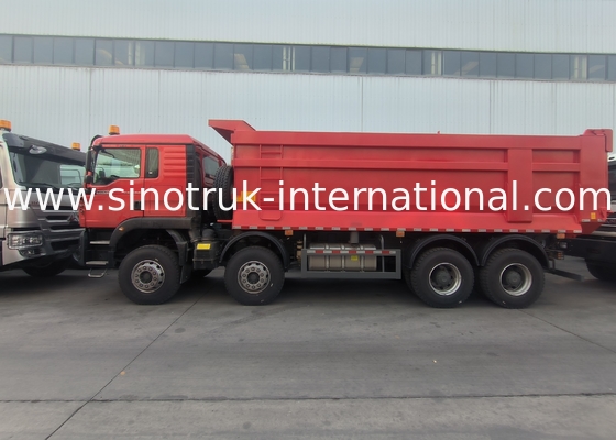 Sinotruk Howo टिपर डंप ट्रक Tx 400Hp यूरो 2 8 × 4 Lhd यू आकार कार्गो बॉक्स लाल