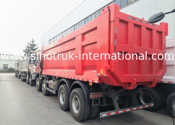 Sinotruk Howo टिपर डंप ट्रक Tx 400Hp यूरो 2 8 × 4 Lhd यू आकार कार्गो बॉक्स लाल