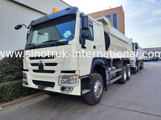 टिकाऊ HOWO 6×4 371HP 20CBM भारी काम के लिए उच्च-शक्ति स्टील शरीर के साथ सफेद डंप ट्रक