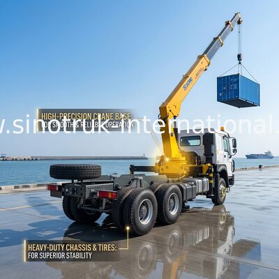 SINOTRUK ट्रक घुड़सवार क्रेन उपकरण 12 टन XCMG लिफ्टिंग के लिए 6X4 मुट्ठी बूम क्रेन पीला, आंख को पकड़ने वाला, सैन्य बम्पर