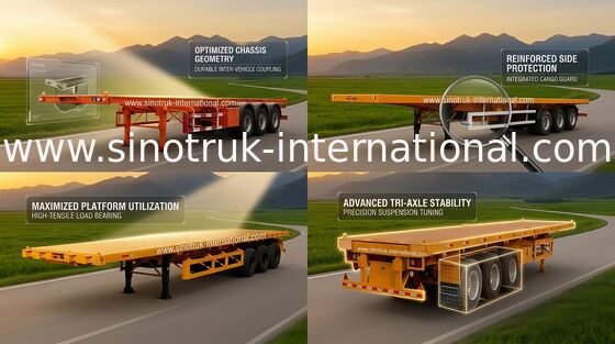Flat-bed Semi Trailer Truck 3 Axles 50Tons 13m for Container Loading