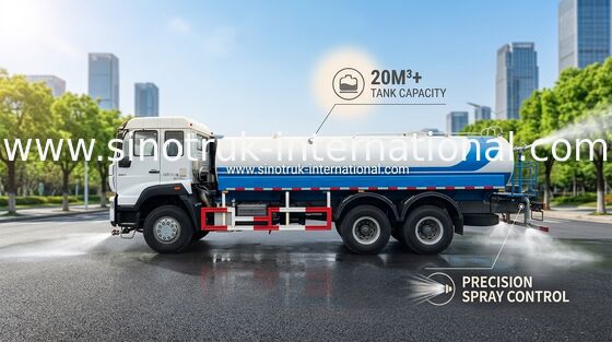 5000 गैलन पानी की टंकी ट्रक SINOTRUK 11.00R20 रेडियल टायर 9920 × 2496 × 3550 मिमी