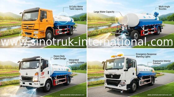 High Efficiency Construction Water Truck 8-12CBM With 360 Degrees Rotation