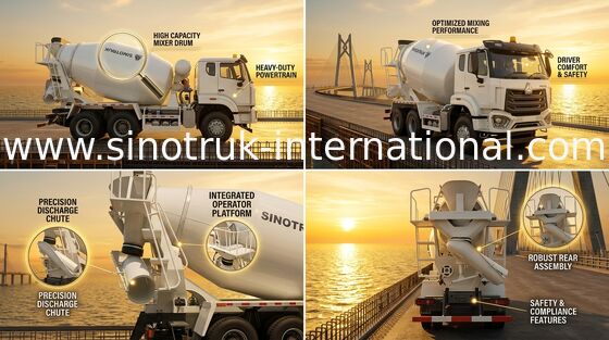 SINOTRUK HOWO कंक्रीट मिक्सर ट्रक 6×4 RHD ZZ1257V324JB1R