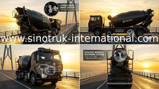 नया HOWO HOHAN SINOTRUK कंक्रीट मिक्सर ट्रक काला 10CBM 380HP 8X4 आरएचडी
