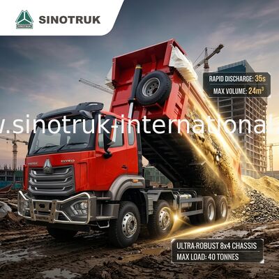 रेड स्क्वायर-बकेट डंपर (27CBM, 8×4, 371HP): त्वरित सामग्री निर्वहन के लिए प्रमुख फायदे