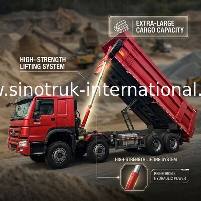 HOWO 12 पहिया Sinotruk 8X4 डंप ट्रक 400hp खनन के लिए LHD U प्रकार कंटेनर