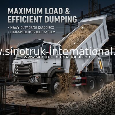 SINOTRUK HOHAN HOWO 380HP एलएचडी टिपर डंप ट्रक 6X4 पैटर्न शैली कार्गो बॉक्स