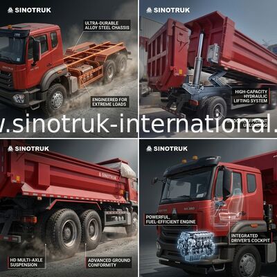 सिनोट्रुक होहान न्यू होवो टिपर डंप ट्रक N7 8 × 4 12 पहिया 380Hp Lhd या Rhd टारपौलीन यू प्रकार कंटेनर के साथ