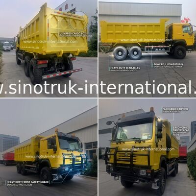 सिनोट्रुक होवो टिपर डंप ट्रक 6 × 6 ऑल व्हील ड्राइव 14.00R20 सिंगल टायर 380 एचपी के साथ