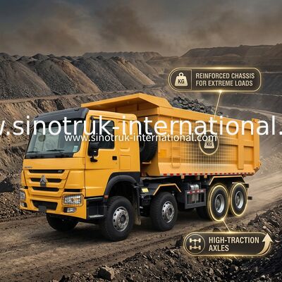 सिनोट्रुक होवो टिपर डंप ट्रक 8 × 4 Lhd 12 पहिया यू आकार टिपर बॉडी यूरो 2
