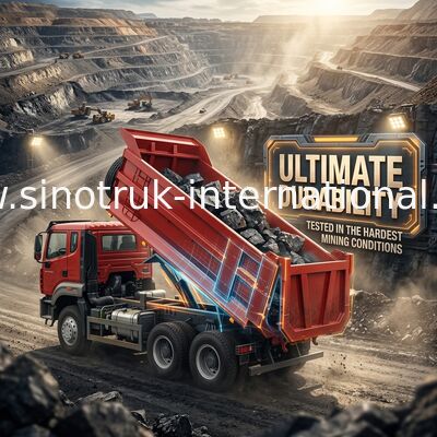 SINOTRUK HOWO N7 टिपर डंप ट्रक 6 × 4 10 पहिया 380Hp निर्यात के लिए U प्रकार आसानी से उतारने के लिए