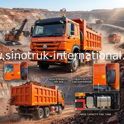 400HP ऑरेंज HOWO टिपर ट्रक आरएचडी 6×4 10 पहियों उच्च अश्वशक्ति