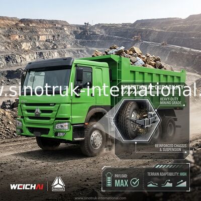 सिनोट्रुक होवो टिपर डंप ट्रक वीचाई 400एचपी 6 × 4 Lhd ग्रीन मिडिल लिफ्टिंग