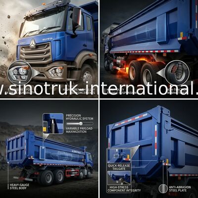 आरएचडी 8×4 10 पहिया 380HP ब्लू HOWO टिपर ट्रक हाई हॉर्सपावर
