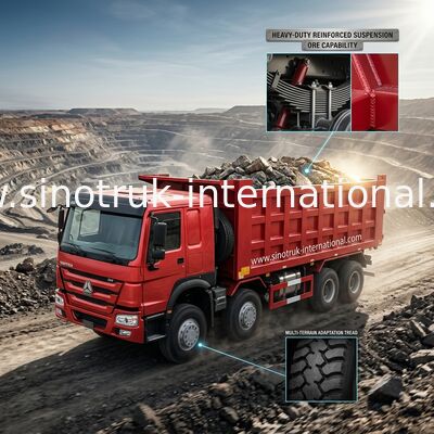 लाल SINOTRUK HOWO 8X4 डंप ट्रक 400hp 12 पहिए