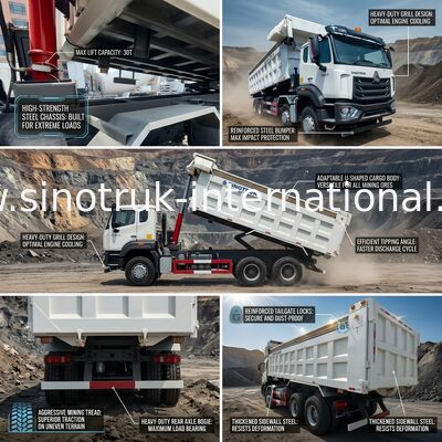 LHD 8×4 12 पहिए सफ़ेद HOWO टिपर डंप ट्रक हाई हॉर्सपावर 371HP