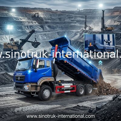 SINOTRUK HOWO टिपर डंप ट्रक 6 × 4 10 पहियों RHD 380Hp U प्रकार एक चेतावनी प्रकाश