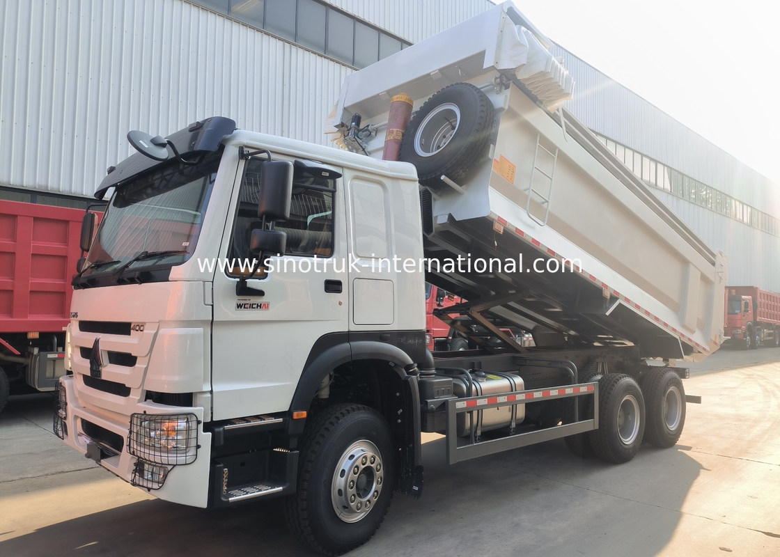 सिनोट्रुक होवो टपर डंप ट्रक 400 एचपी 6 × 4 यू आकार की ट्रे ऑटोमैटिक टारपौलीन के साथ