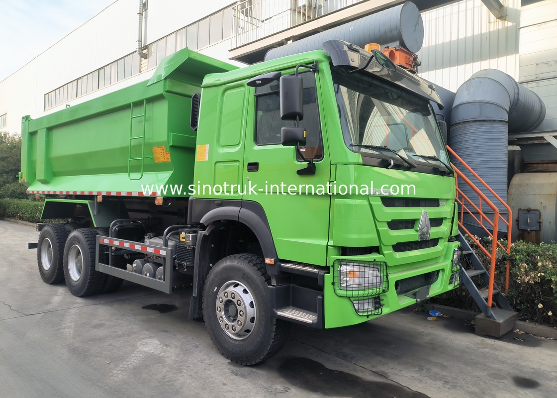 सिनोट्रुक होवो टिपर डंप ट्रक 380एचपी 6 × 4 यू आकार कार्गो बॉडी हरा रंग