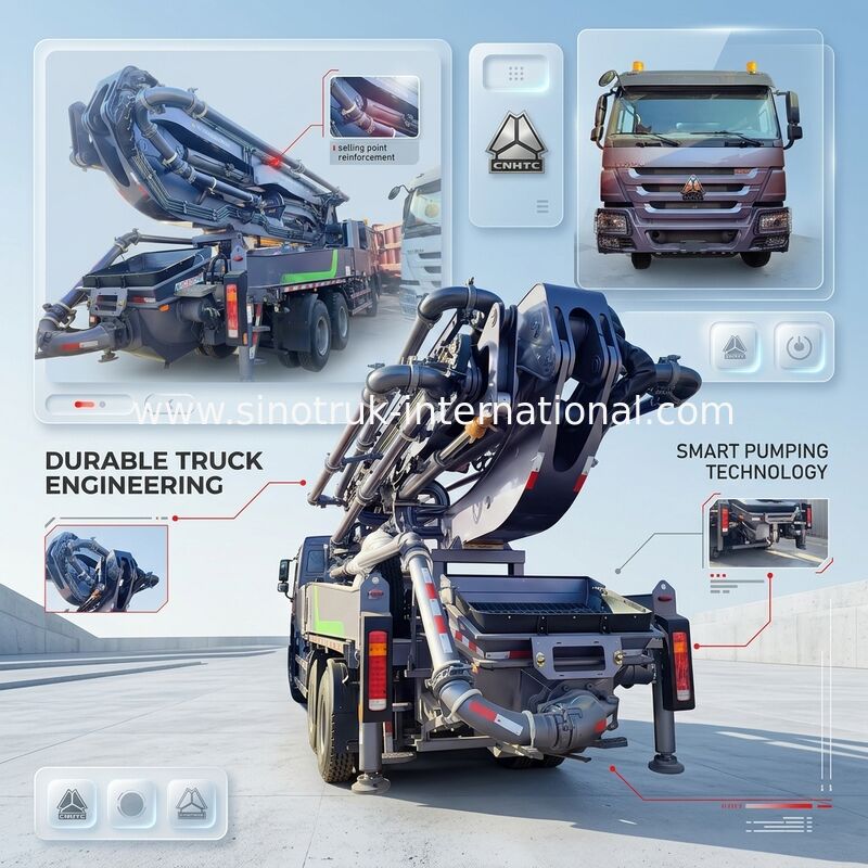 उच्च वृद्धि महारत HOWO 380HP स्मार्ट पंप ट्रक 52m बूम 6x4 अतुलनीय ऊर्ध्वाधर डालने के लिए कर्षण