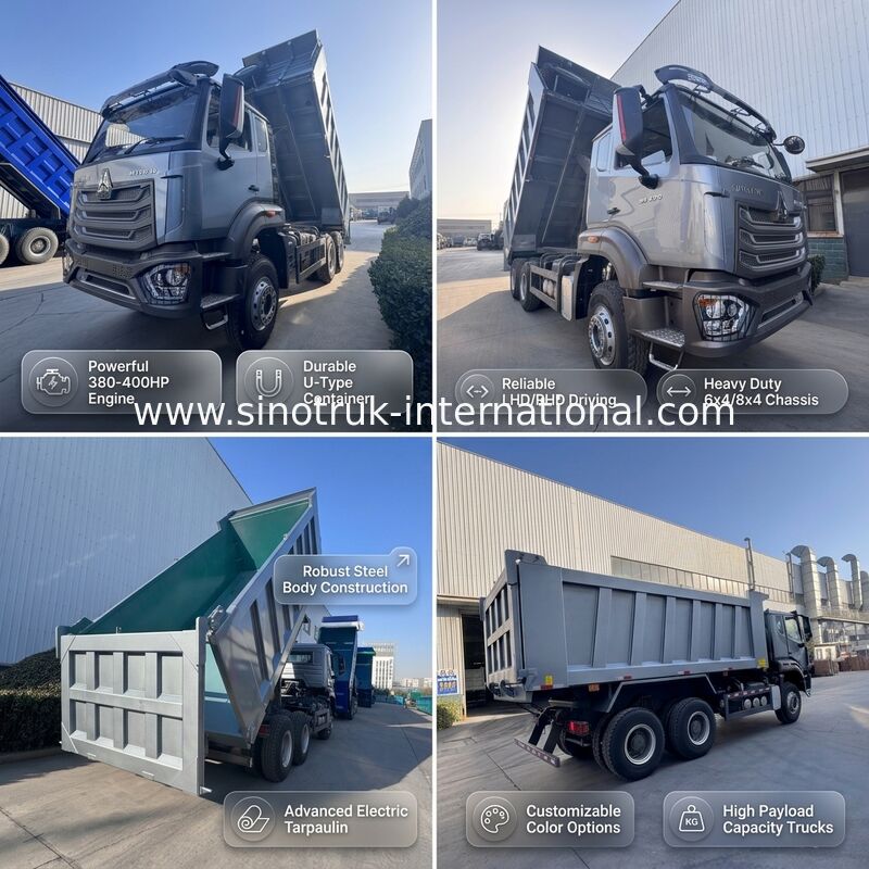 SINOTRUK HOHAN नया Howo टिपर डंप ट्रक मध्य लिफ्टिंग 6 × 4 RHD कार्गो बॉक्स 19-20CBM ग्राहक-अनुकूलित रंग डायमंड सिल्वर 400HP