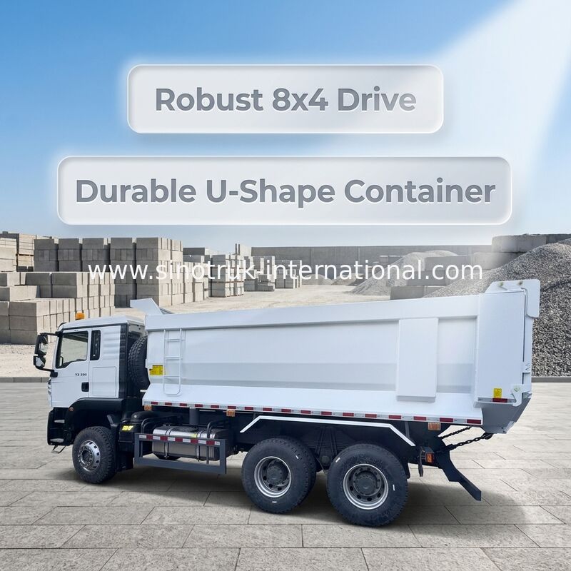 SINOTRUK HOWO TX मॉडल 380HP LHD टिपर डंप ट्रक 6X4 U-प्रकार कंटेनर सफेद