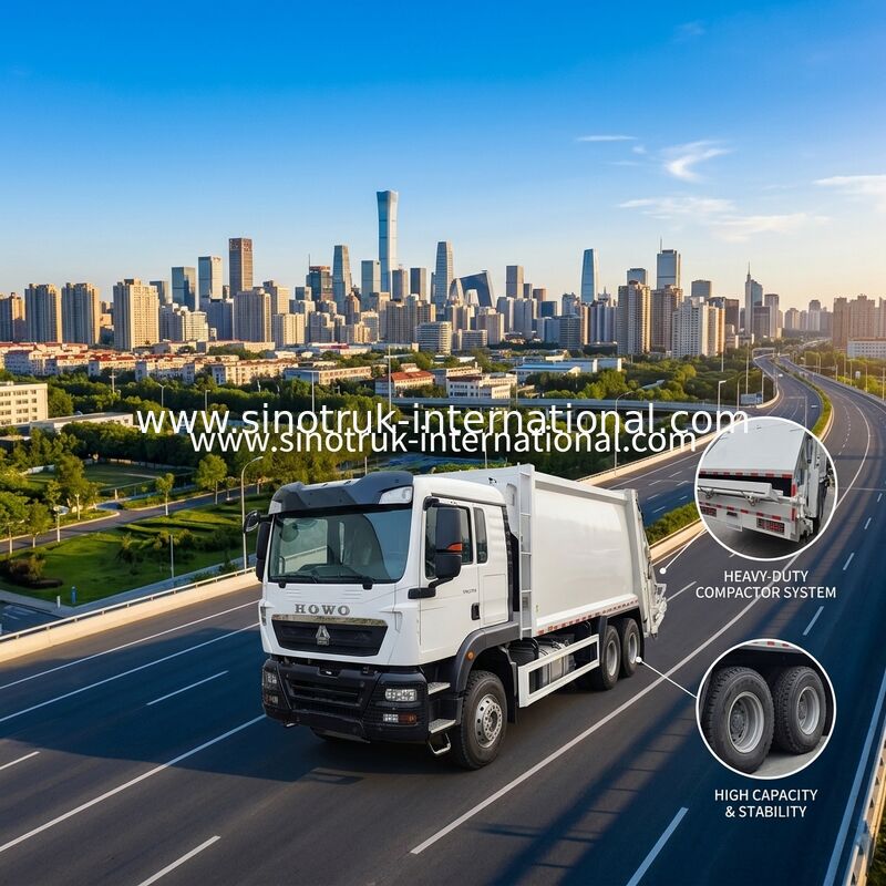 18m3 बड़े वॉल्यूम संपीड़न कचरा ट्रक 371HP इंजन और भारी शुल्क टायर के साथ कुशल अपशिष्ट प्रबंधन के लिए