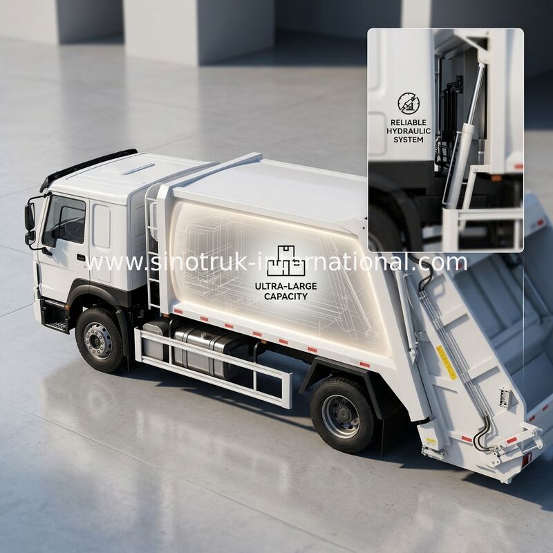 कुशल अपशिष्ट प्रबंधन के लिए 30T रोलिंग फोर्स के साथ SINOTRUK 300 HP 4×2 संपीड़ित कचरा ट्रक