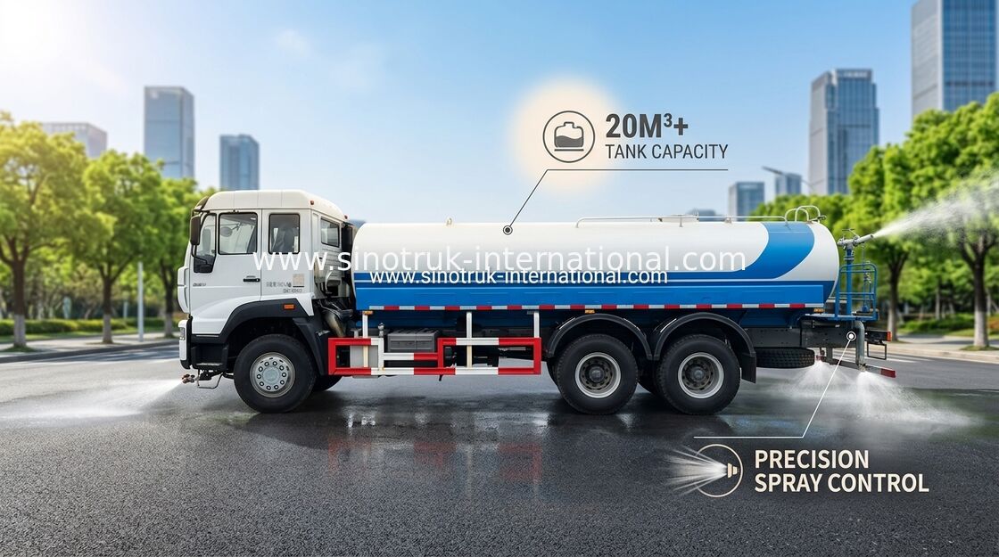 5000 गैलन पानी की टंकी ट्रक SINOTRUK 11.00R20 रेडियल टायर 9920 × 2496 × 3550 मिमी