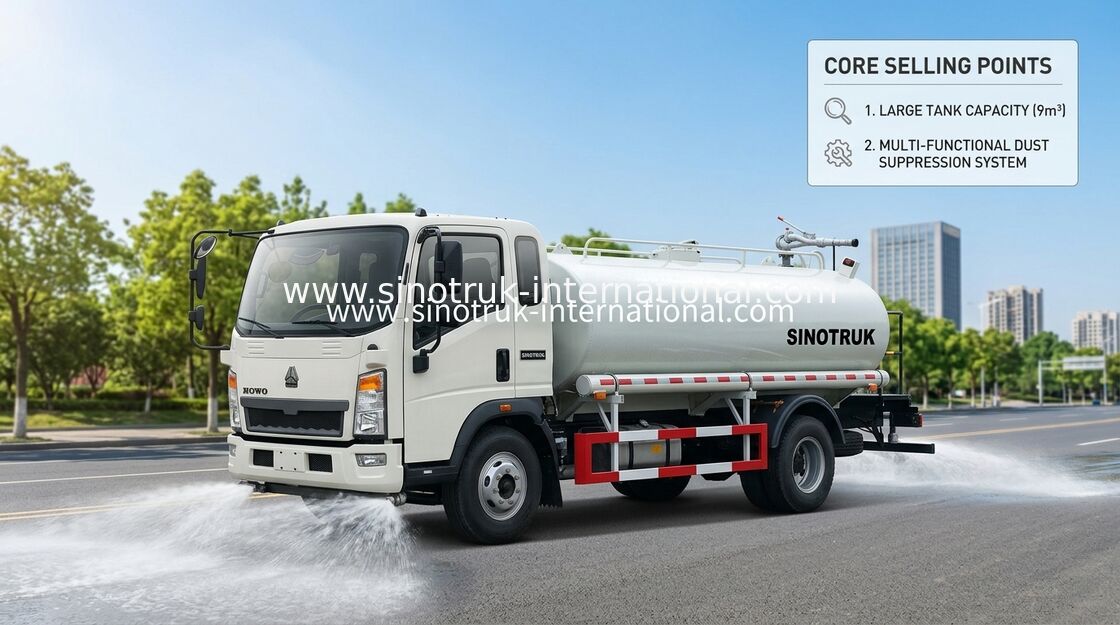 SINOTRUK लाइट वॉटर टैंक ट्रक LHD 5-8CBM स्प्रेइंग रेंज वाइड