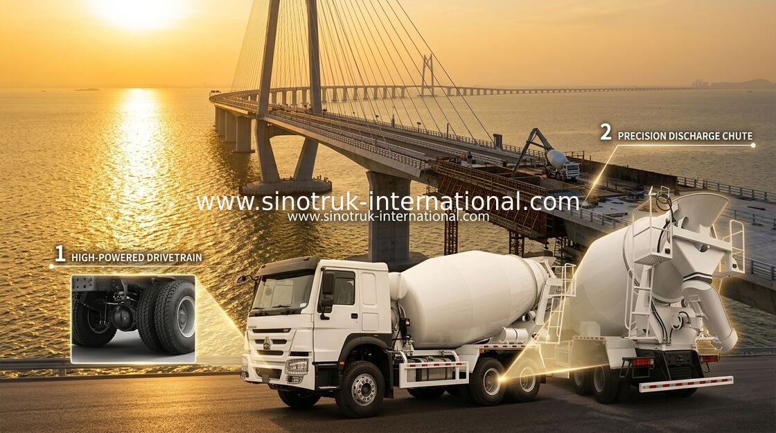 सिनोट्रुक होवो कंक्रीट मिक्सर ट्रक 380HP 6-10CBM 6 X 4 यूरो 2 मिक्सिंग प्लांट आरएचडी