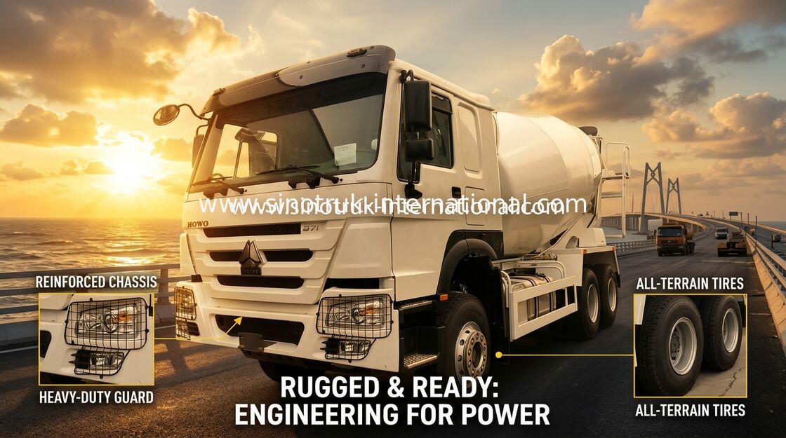 HOWO 371HP 10m3 भारी शुल्क निर्माण के लिए ईटन पंप और मोटर के साथ कंक्रीट मिक्सर ट्रक