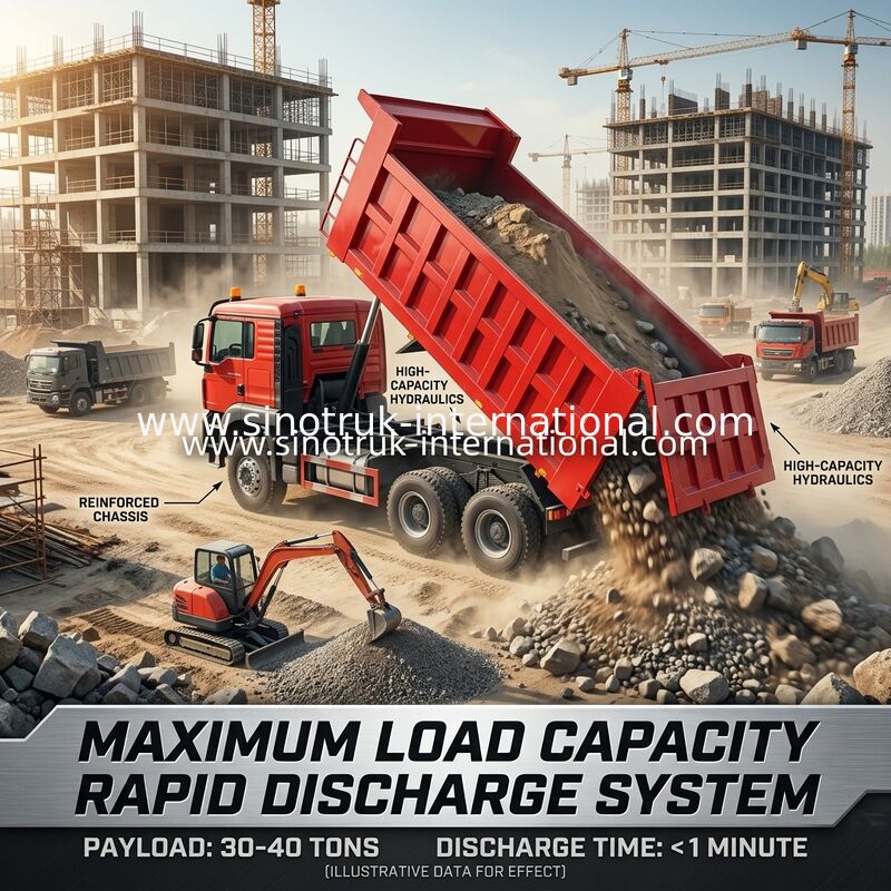 उच्च दक्षता 6x4 HOWO TX टपर ट्रक -- लाल शरीर, 400HP इंजन, 20CBM कंटेनर, 60 टन भारी शुल्क परिवहन