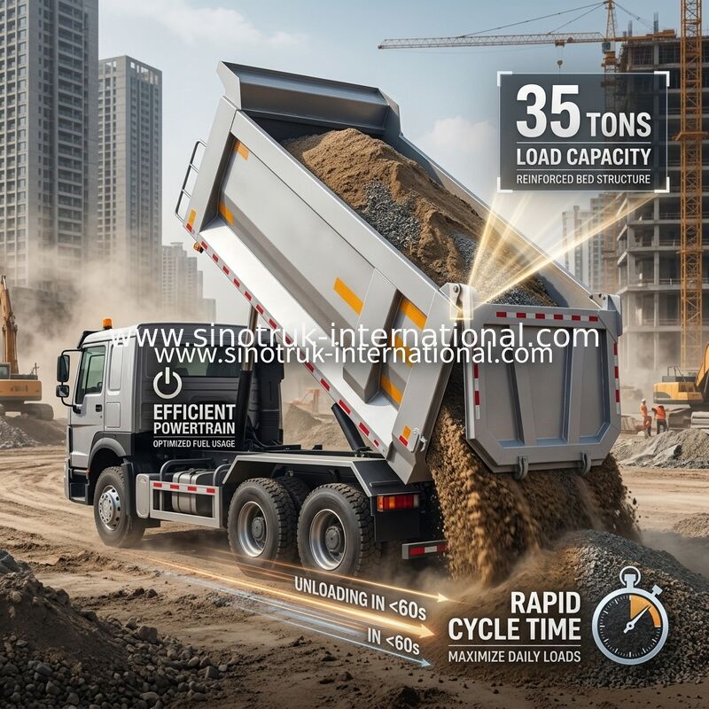 SINOTRUK HOWO 371HP 8X4 टिपर डंप ट्रक निर्माण पुराना फ्रंट फेस सैन्य बम्पर खनन क्षेत्रों के लिए दो चेतावनी लाइटें यू टाइप कंटेनर
