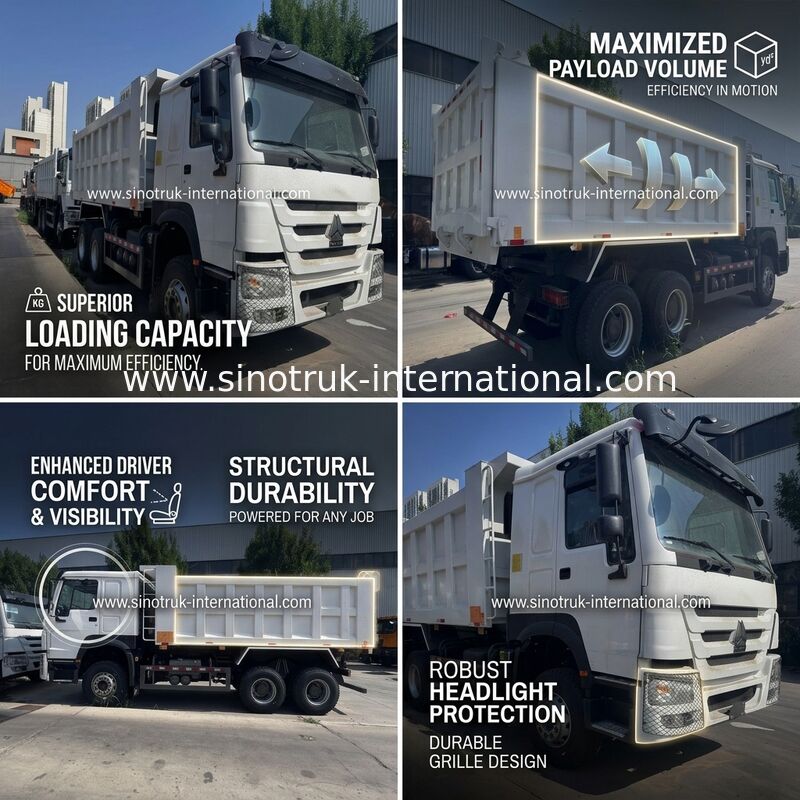 SINOTRUK इंजन 371HP 6 × 4 LHD HOWO डंप ट्रक व्हाइट 19-20CBM मध्य लिफ्टिंग