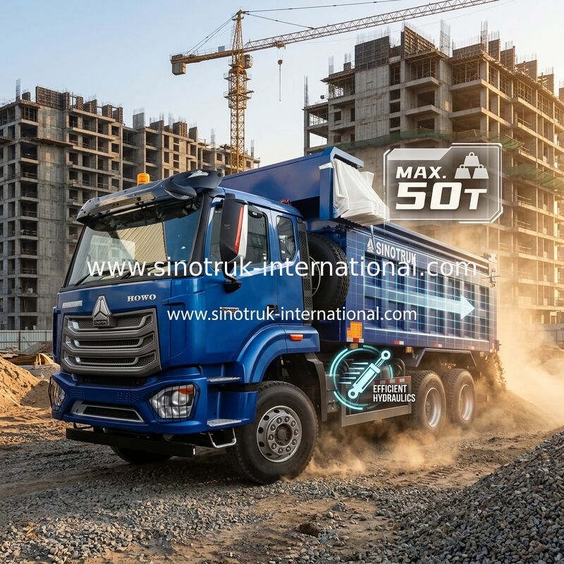SINOTRUK HOHAN NEW HOWO 30 - 40 टन आरएचडी 10 पहियों का टारपॉलिन निर्माण के लिए नीला उच्च दक्षता उठाने और उतारने