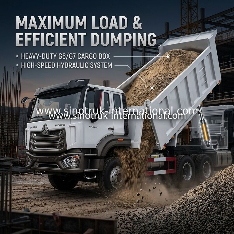 SINOTRUK HOHAN HOWO 380HP एलएचडी टिपर डंप ट्रक 6X4 पैटर्न शैली कार्गो बॉक्स