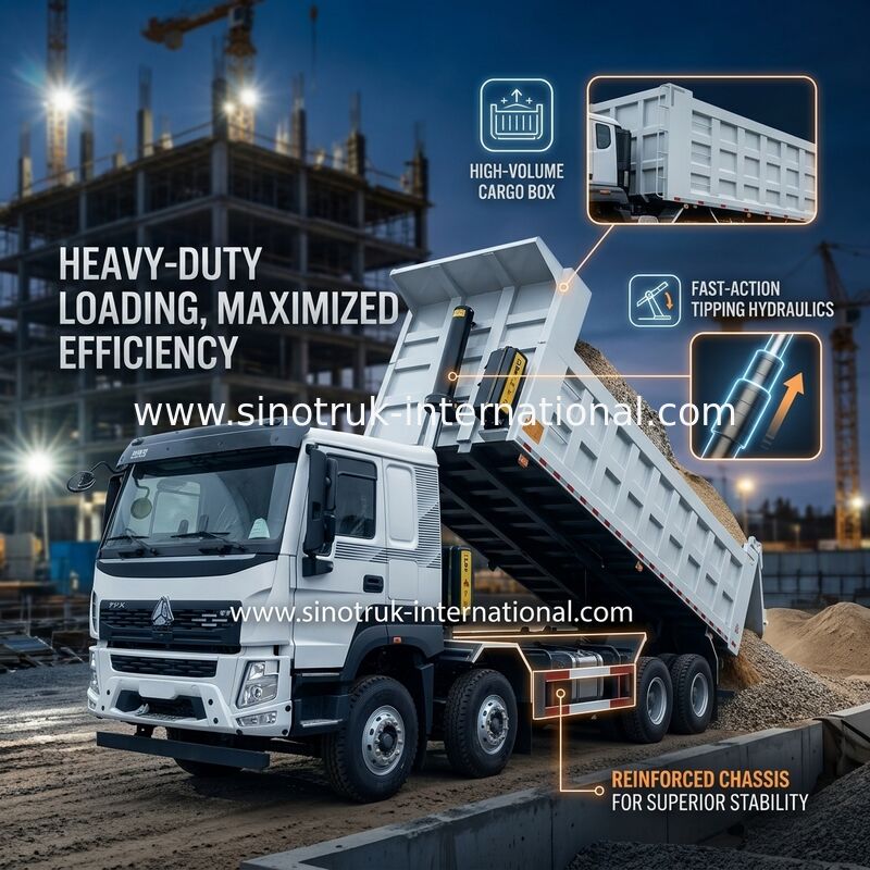 SINOTRUK HOWO 380HP टिपर डंप ट्रक 12 पहिया LHD 31 टन 20-30CBM V7-X कैब