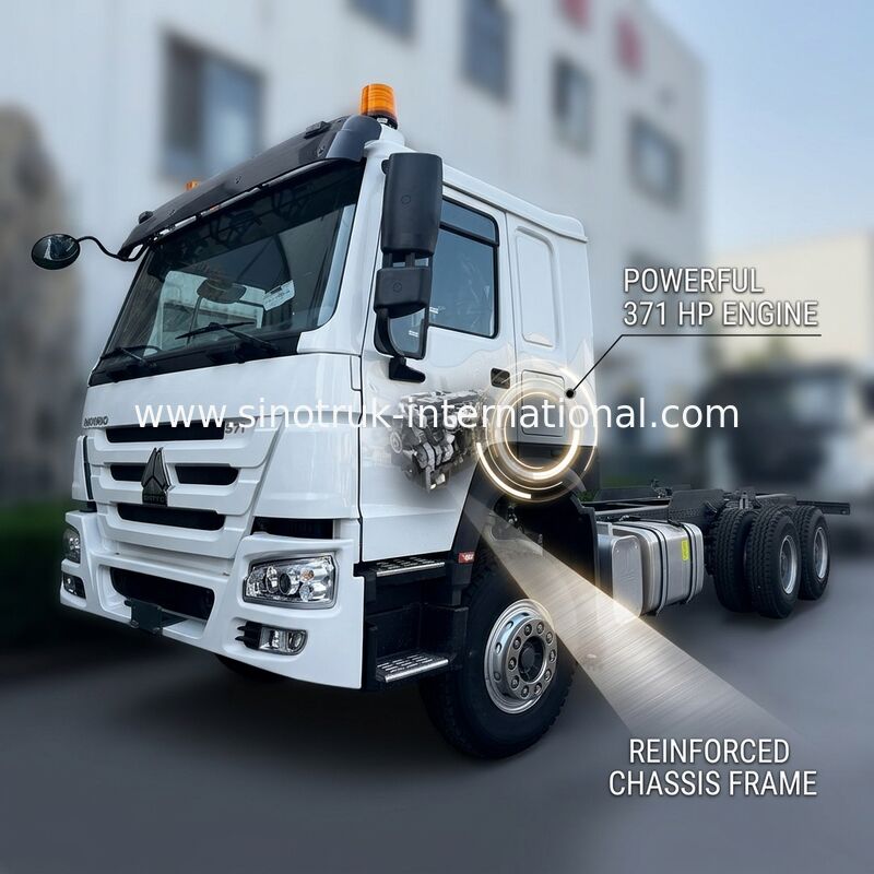 SINOTRUK HOWO ट्रक चेसिस SINOTRUK इंजन371HP 6 × 4 आरएचडी चेतावनी प्रकाश के साथ डंप ट्रक कार्गो ट्रक पानी ट्रक में इस्तेमाल किया
