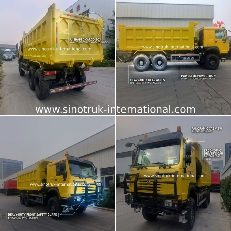 सिनोट्रुक होवो टिपर डंप ट्रक 6 × 6 ऑल व्हील ड्राइव 14.00R20 सिंगल टायर 380 एचपी के साथ