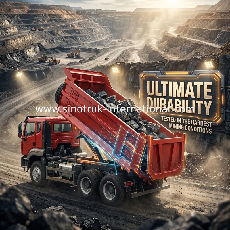 SINOTRUK HOWO N7 टिपर डंप ट्रक 6 × 4 10 पहिया 380Hp निर्यात के लिए U प्रकार आसानी से उतारने के लिए