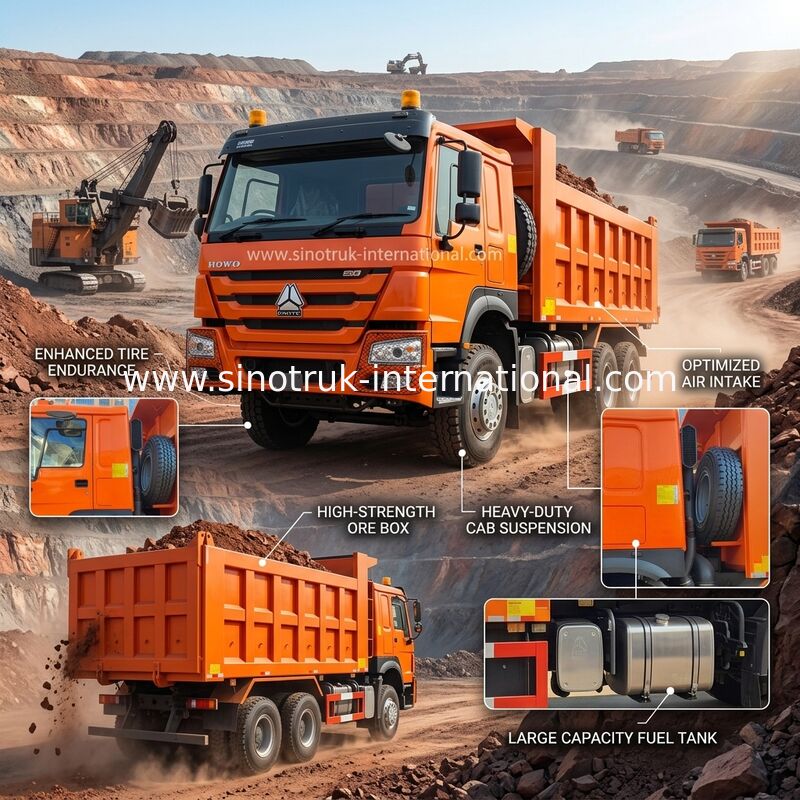 400HP ऑरेंज HOWO टिपर ट्रक आरएचडी 6×4 10 पहियों उच्च अश्वशक्ति