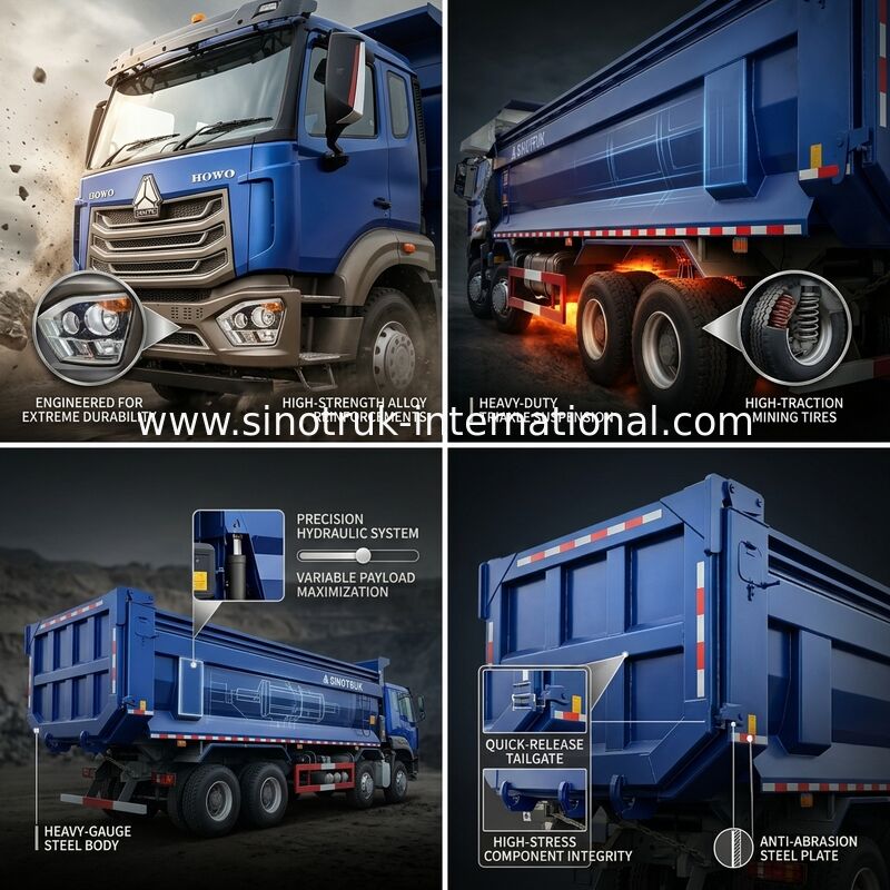 आरएचडी 8×4 10 पहिया 380HP ब्लू HOWO टिपर ट्रक हाई हॉर्सपावर