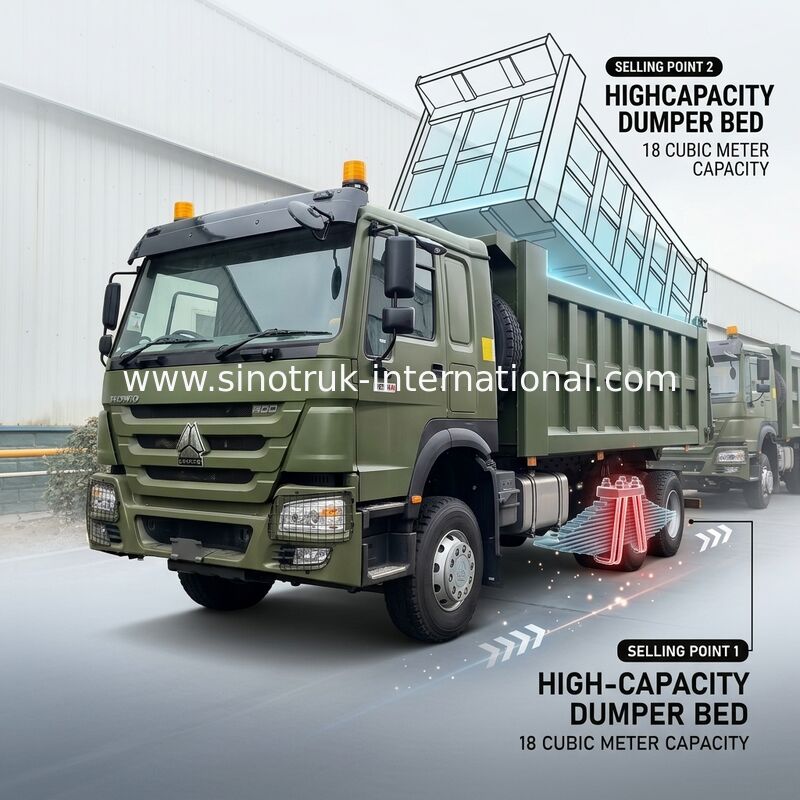 आरएचडी 6×4 10 पहियों ZZ3257V3847B1R 400HP ग्रीन HOWO टिपर ट्रक उच्च हॉर्सपावर