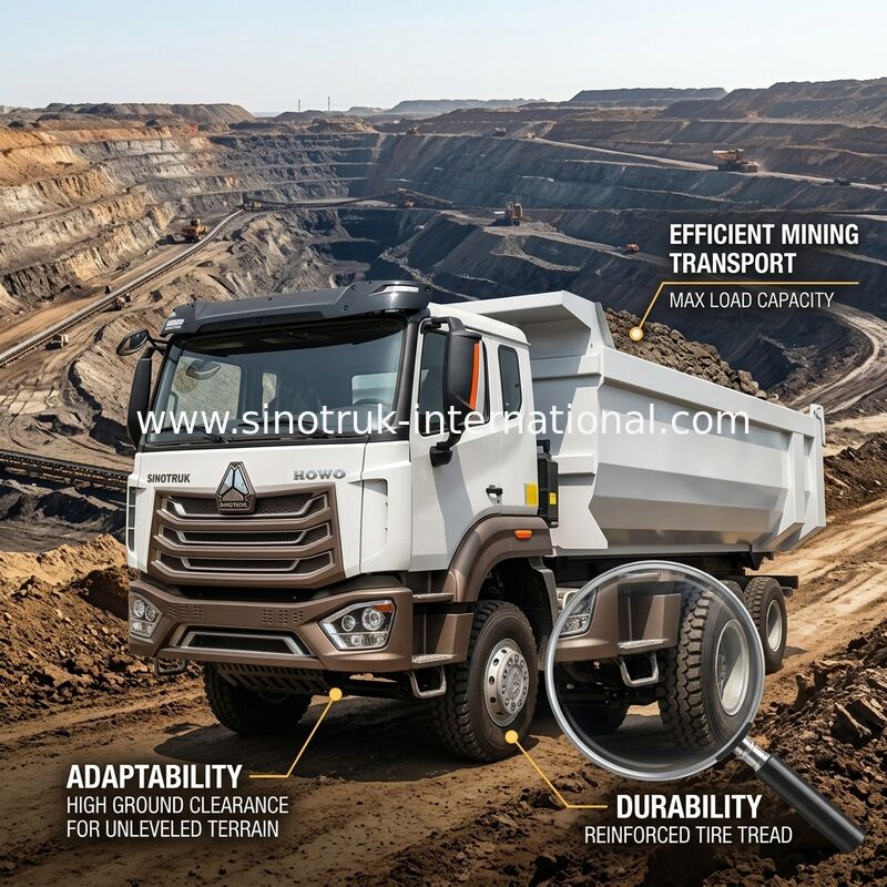 HOWO N7 कैब LHD 12wheels 8X4 400HP डंप ट्रक खनन यू प्रकार के लिए