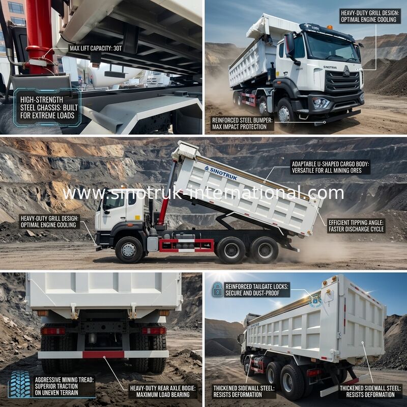 LHD 8×4 12 पहिए सफ़ेद HOWO टिपर डंप ट्रक हाई हॉर्सपावर 371HP