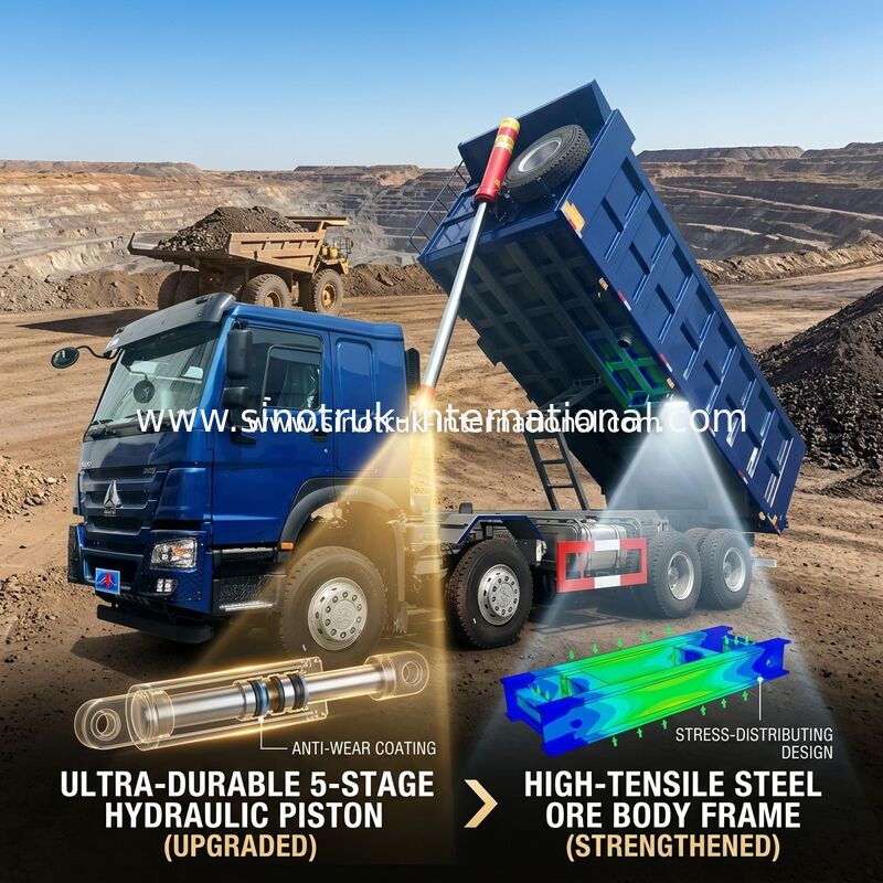 SINOTRUK HOWO LHD 12व्हील्स 8X4 400HP ब्लू डंप ट्रक माइनिंग फ्रंट लिफ्टिंग 50 टन के लिए