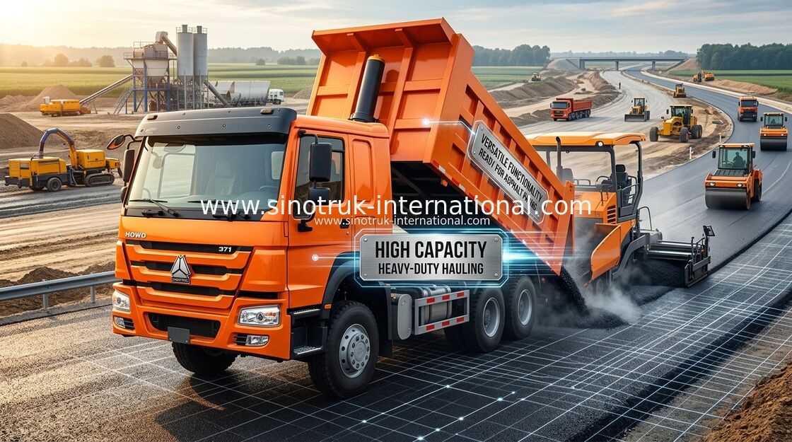 Orange Sinotruk Howo Dump Truck 371 HP 12 Wheels LHD High Loading Capacity
