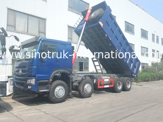 SINOTRUK HOWO LHD 12व्हील्स 8X4 400HP ब्लू डंप ट्रक माइनिंग फ्रंट लिफ्टिंग 50 टन के लिए